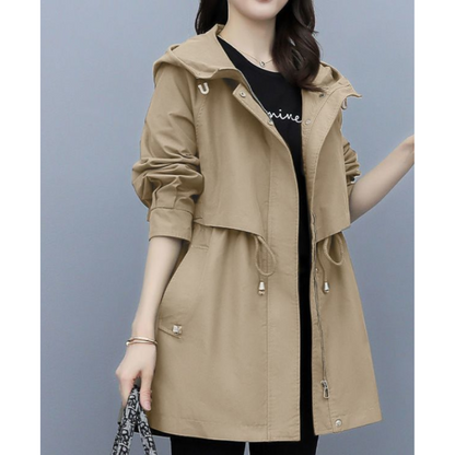 Dames trenchcoat - lang model - waterdicht - met capuchon