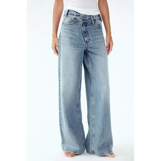 Damesjeans met wijde pijpen – Lange lengte – Slijtvaste denim – Ontwerp met vijf zakken