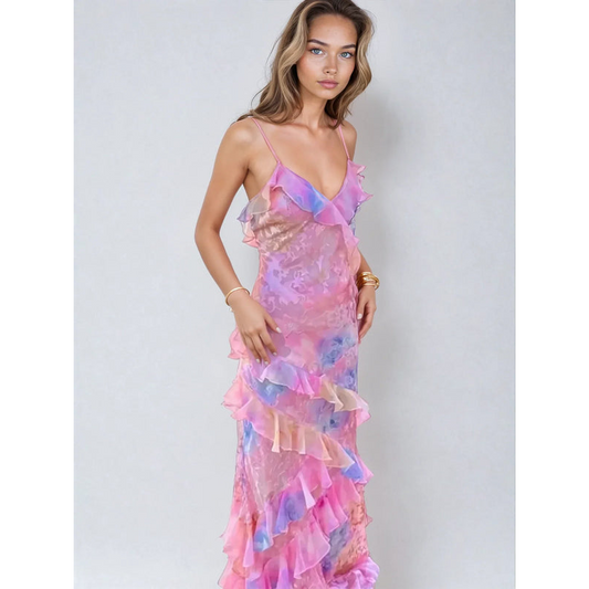 Zomerse damesjurk – Lichtgewicht mesh – Gerimpelde details – V-halslijn