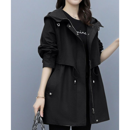 Dames trenchcoat - lang model - waterdicht - met capuchon