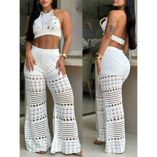 Dames tweedelige outfit – Gehaakt ontwerp – Boho-stijl – Ademende stof