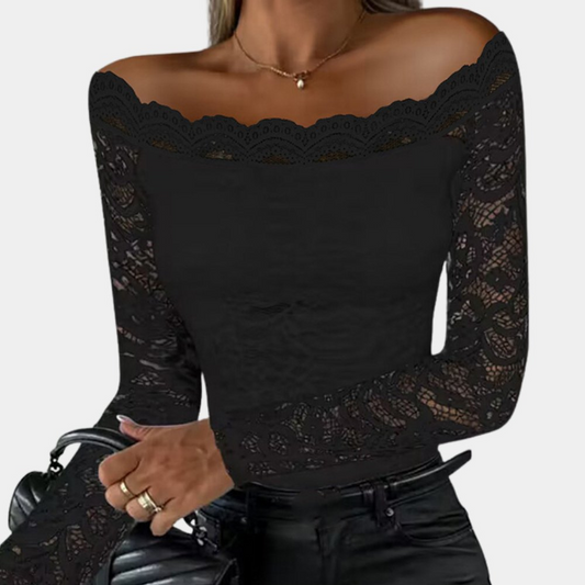 Elegante Off Shoulder Top Met Kant-1