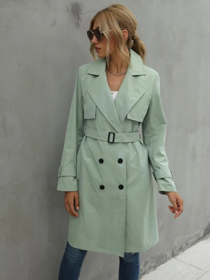 Lange trenchcoat voor dames – Tijdloze stijl – Verstelbare taille – Dubbelrijks