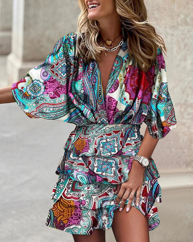 Bloemige Boho-jurk met Rimpels – Elegante en Luchtige Zomerlook