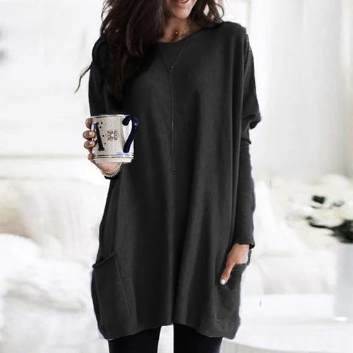 Casual Losvallende Lange Mouwen Tuniek Trui Met Zakken | Comfortabele Oversized Top Voor Dames