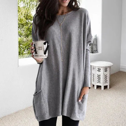 Casual Losvallende Lange Mouwen Tuniek Trui Met Zakken | Comfortabele Oversized Top Voor Dames