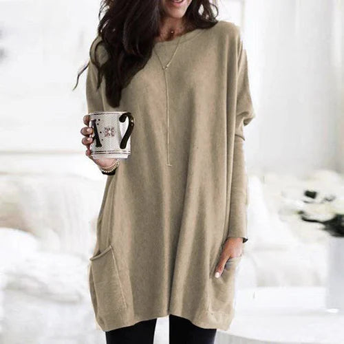 Casual Losvallende Lange Mouwen Tuniek Trui Met Zakken | Comfortabele Oversized Top Voor Dames