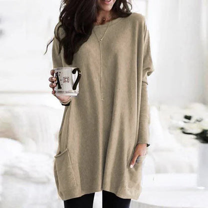 Casual Losvallende Lange Mouwen Tuniek Trui Met Zakken | Comfortabele Oversized Top Voor Dames