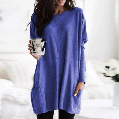 Casual Losvallende Lange Mouwen Tuniek Trui Met Zakken | Comfortabele Oversized Top Voor Dames