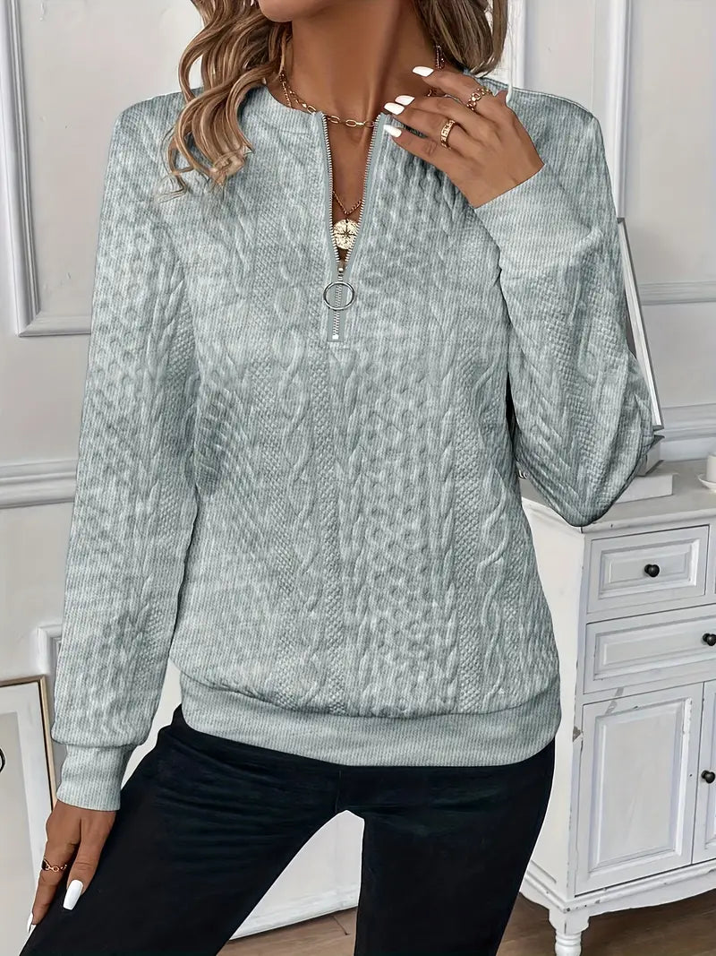 Chique Kabelgebreide Trui met Rits | Casual Lange Mouw Pullover