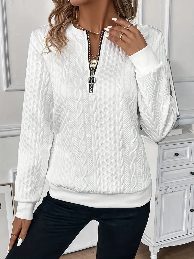 Chique Kabelgebreide Trui met Rits | Casual Lange Mouw Pullover