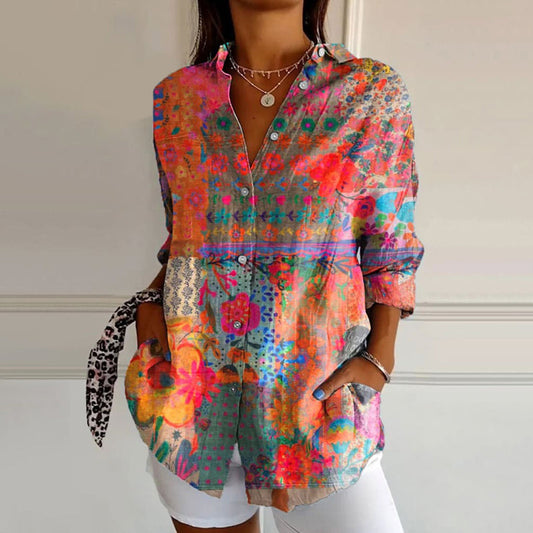 Dames Bohemian Bloemen Blouse | Levendige Lange Mouwen Casual Shirt