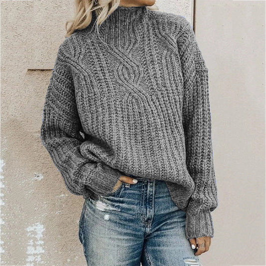 Dames Coltrui Kabelgebreide Trui | Oversized Lange Mouwen Pullover