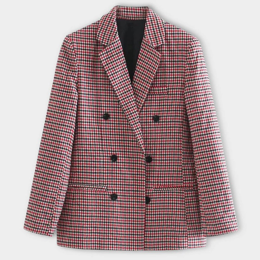 Dames Geruite Blazer | Dubbele Knoopsluiting, Lange Mouwen, Getailleerde Pasvorm