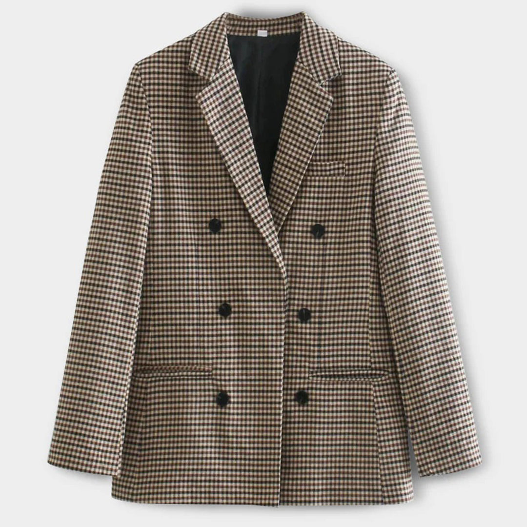 Dames Geruite Blazer | Dubbele Knoopsluiting, Lange Mouwen, Getailleerde Pasvorm