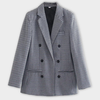 Dames Geruite Blazer | Dubbele Knoopsluiting, Lange Mouwen, Getailleerde Pasvorm