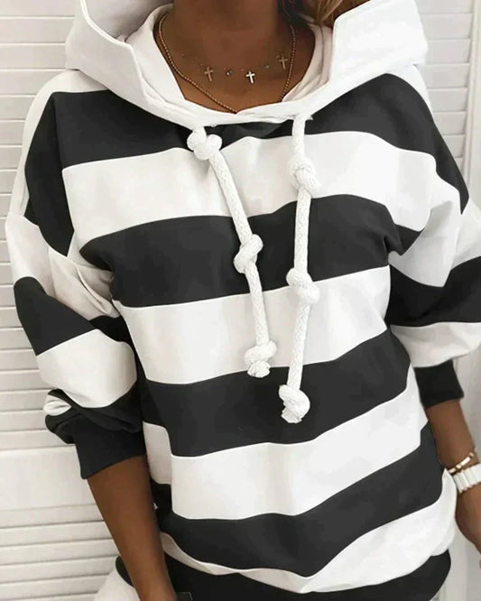 Dames Gestreepte Pullover Hoodie | Casual Nautische Lange Mouwen Sweater