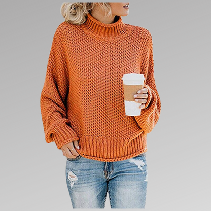 Dames Oversized Oranje Gebreide Trui | Hoge Kraag, Chunky Trui