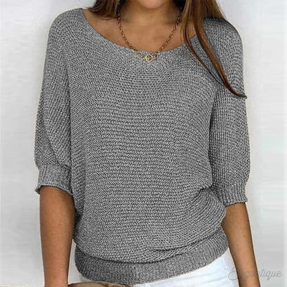 Dames Rode Off-Shoulder Gebreide Trui | Casual Losse Pasvorm Pullover