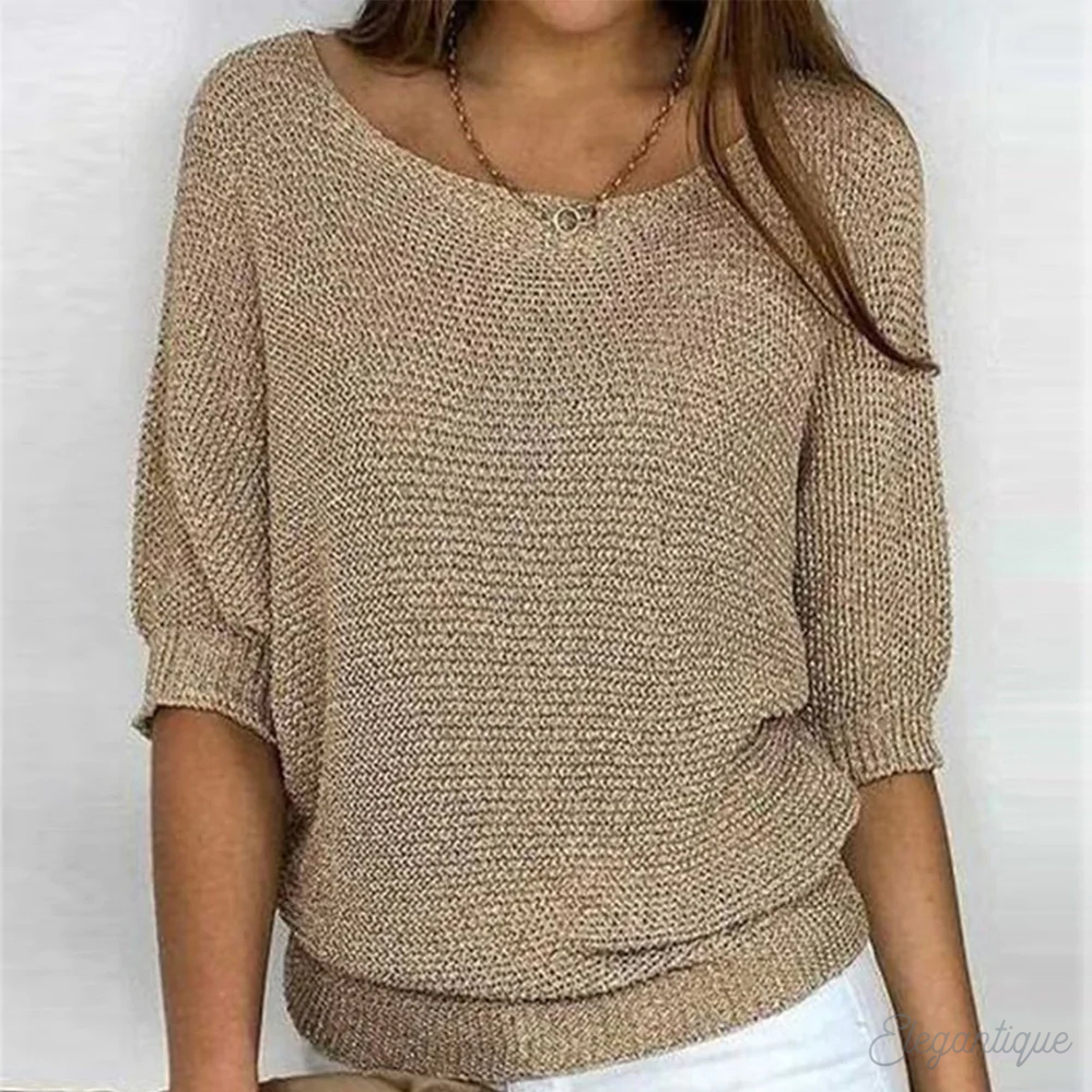 Dames Rode Off-Shoulder Gebreide Trui | Casual Losse Pasvorm Pullover