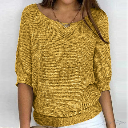 Dames Rode Off-Shoulder Gebreide Trui | Casual Losse Pasvorm Pullover