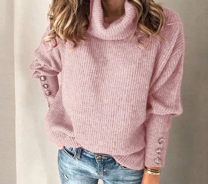 Dames Roze Coltrui | Knopen Detail Mouwen, Casual Gebreide Trui