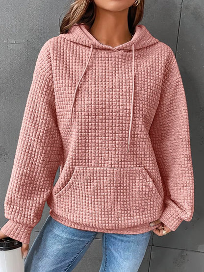 Dames Wafelgebreide Hoodie | Comfortabele Pullover met Voorkant Zak