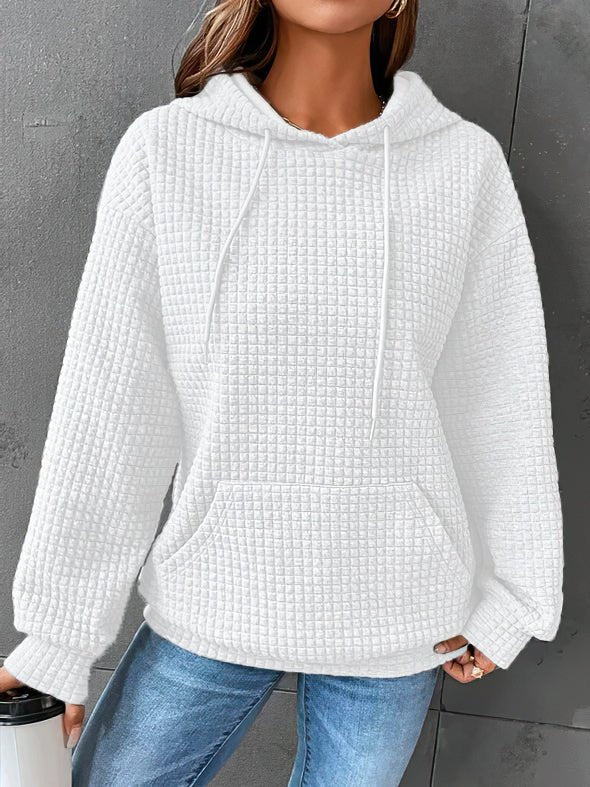 Dames Wafelgebreide Hoodie | Comfortabele Pullover met Voorkant Zak