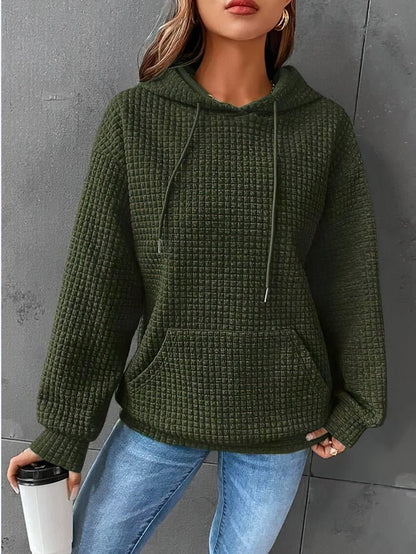 Dames Wafelgebreide Hoodie | Comfortabele Pullover met Voorkant Zak