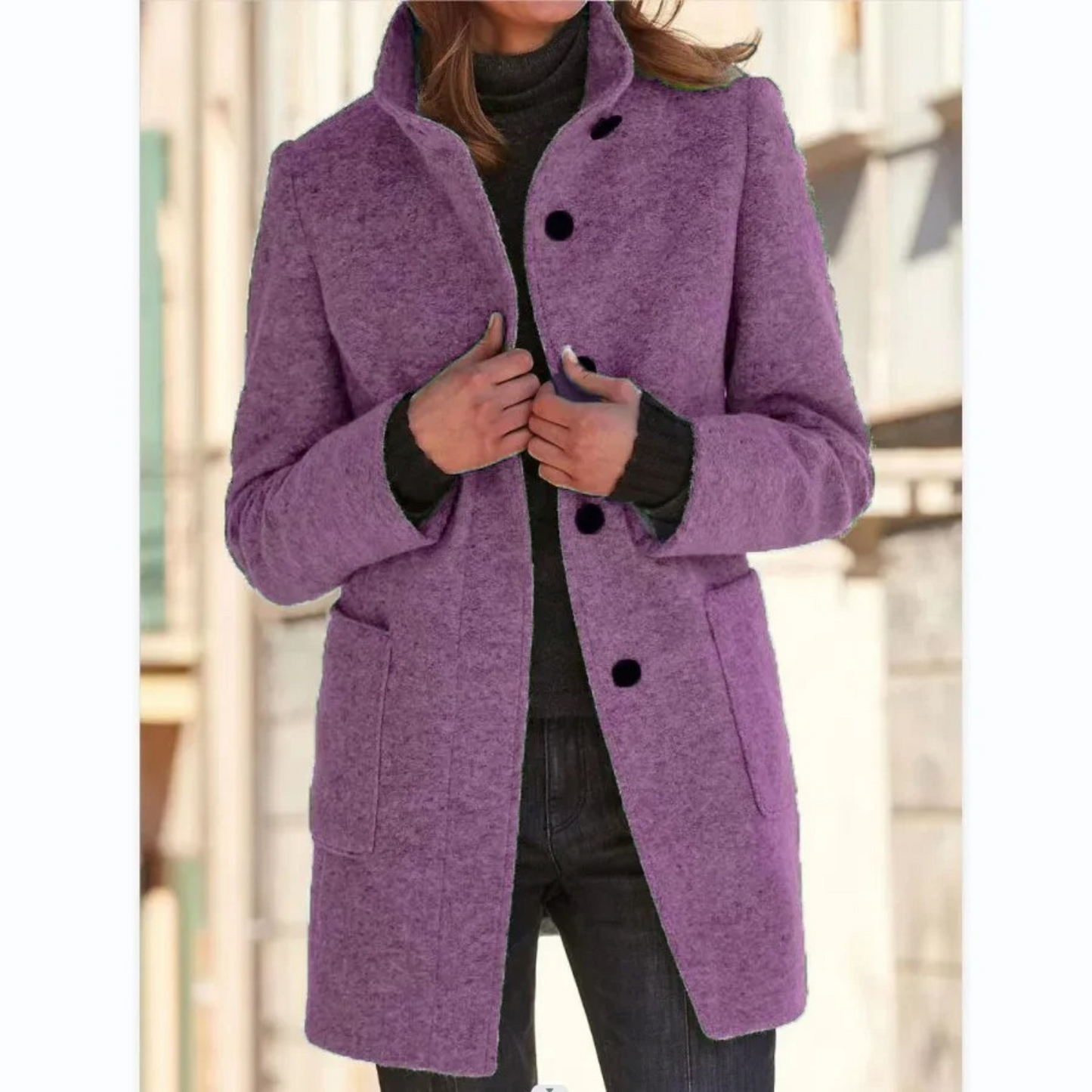 Dames Wolmix Jas | Knoopsluiting, Middenlang, Warm, Stijlvolle Winterjas