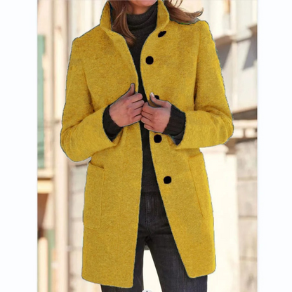 Dames Wolmix Jas | Knoopsluiting, Middenlang, Warm, Stijlvolle Winterjas