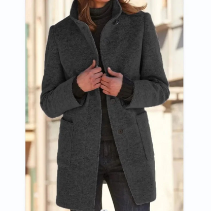 Dames Wolmix Jas | Knoopsluiting, Middenlang, Warm, Stijlvolle Winterjas