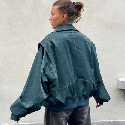 Damesjas van oversized leer look met ritssluiting - vintage-geïnspireerd overgangsjack