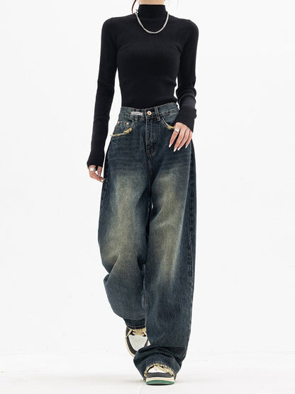 High-Waisted Jeans met wijde pijpen - Vintage Wash Streetwear