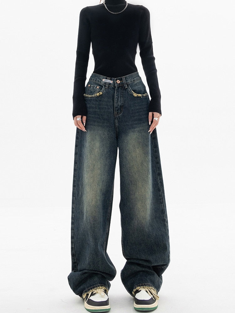 High-Waisted Jeans met wijde pijpen - Vintage Wash Streetwear