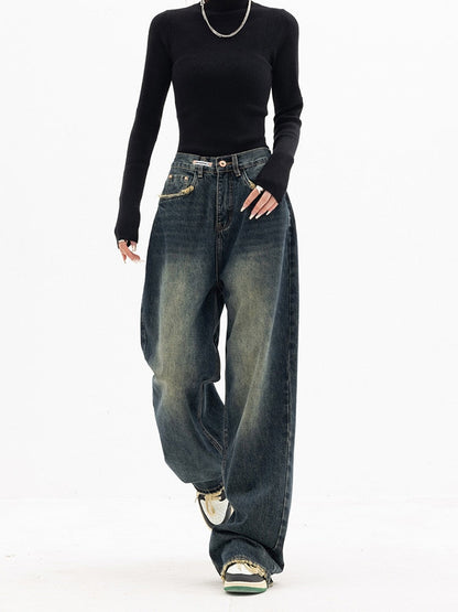 High-Waisted Jeans met wijde pijpen - Vintage Wash Streetwear