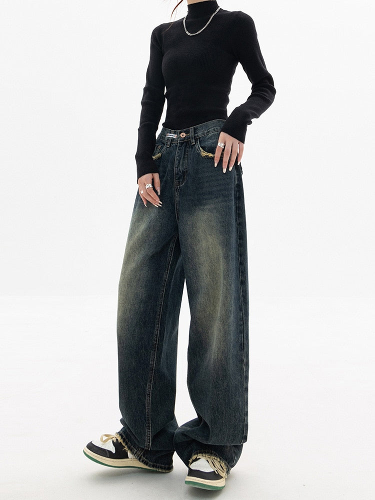 High-Waisted Jeans met wijde pijpen - Vintage Wash Streetwear