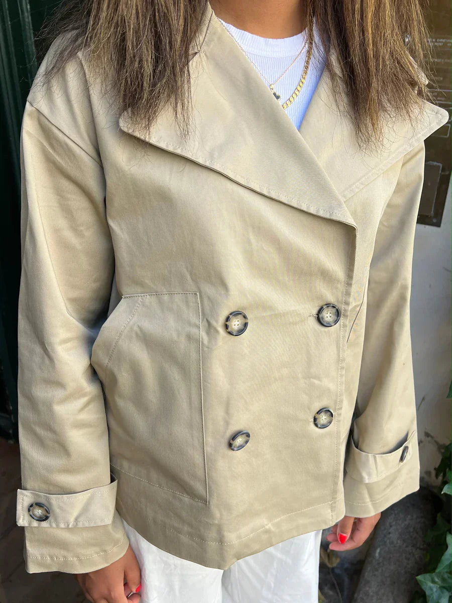 Korte Trenchcoat Dames Voor Elk Weer-4