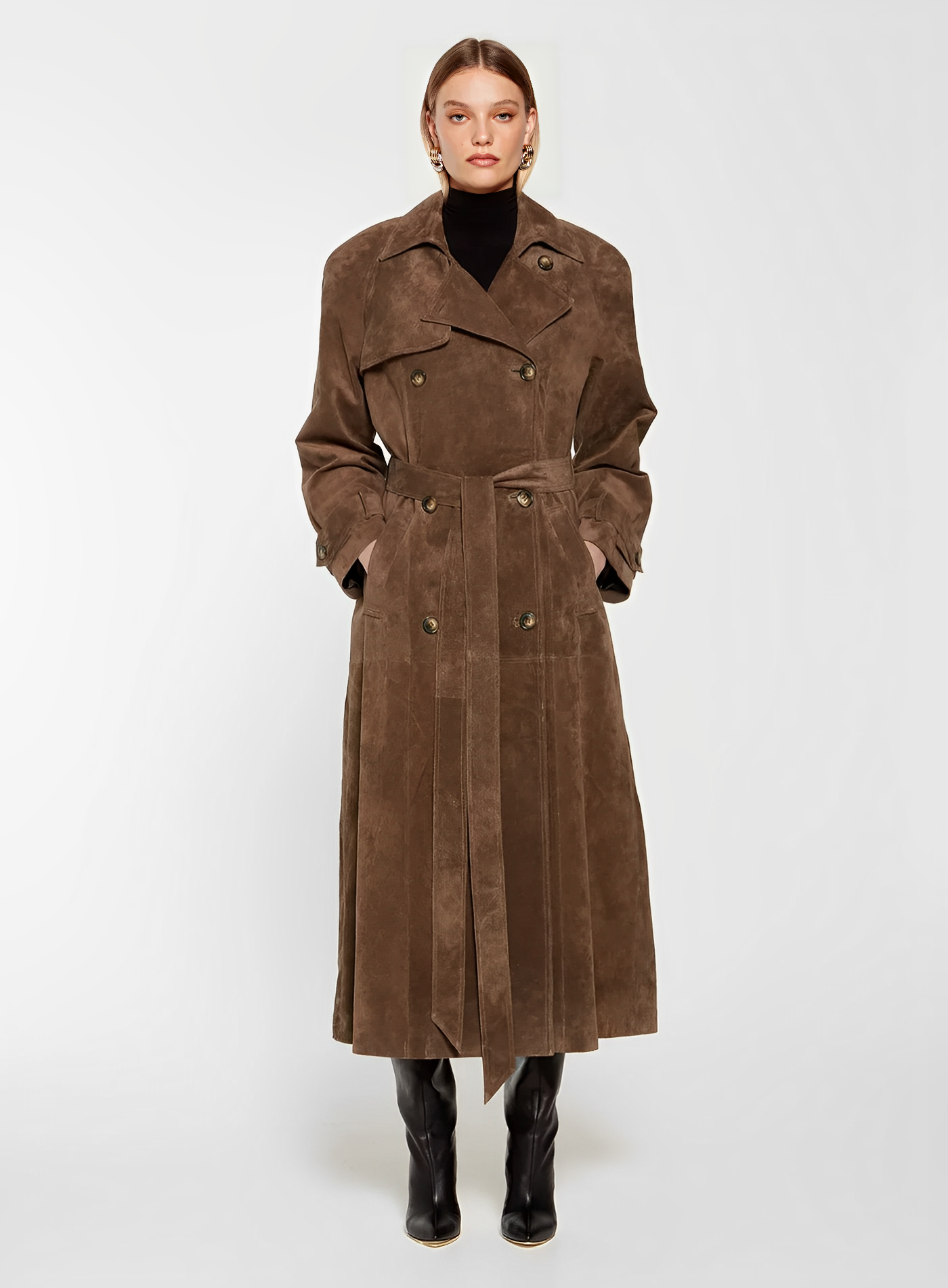 Lange Dames Trenchcoat Zwart-2