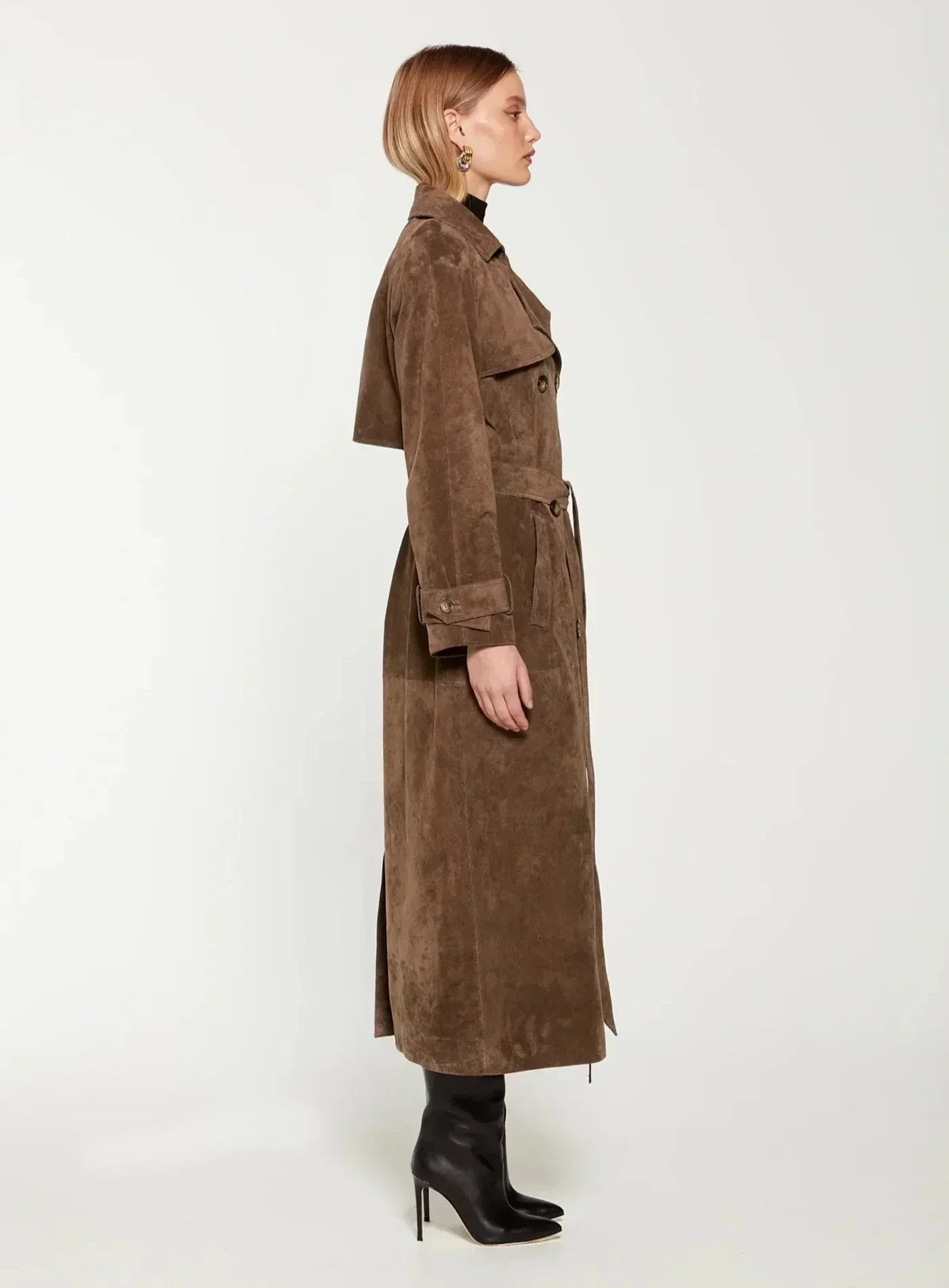 Lange Dames Trenchcoat Zwart-3