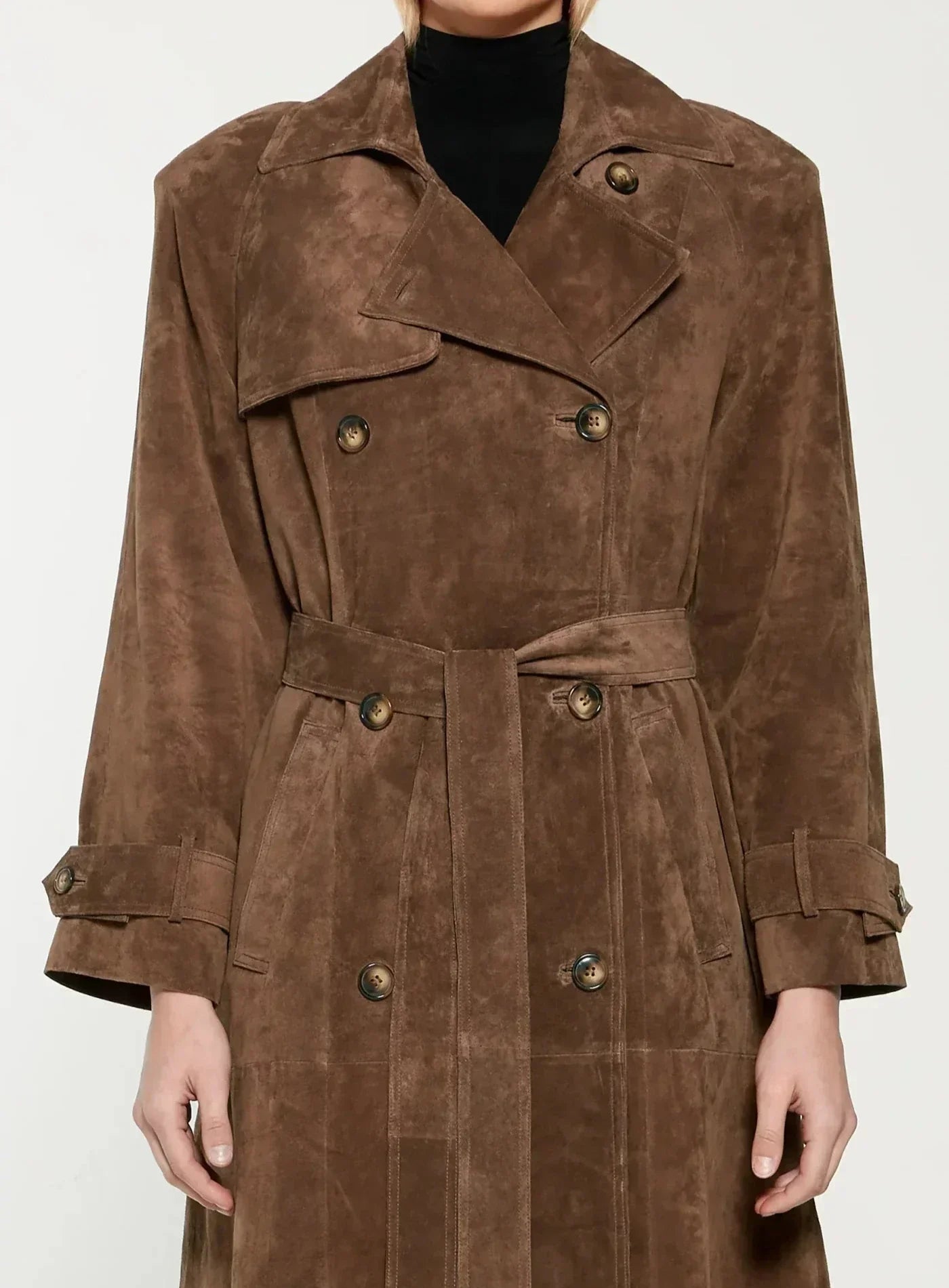 Lange Dames Trenchcoat Zwart-4