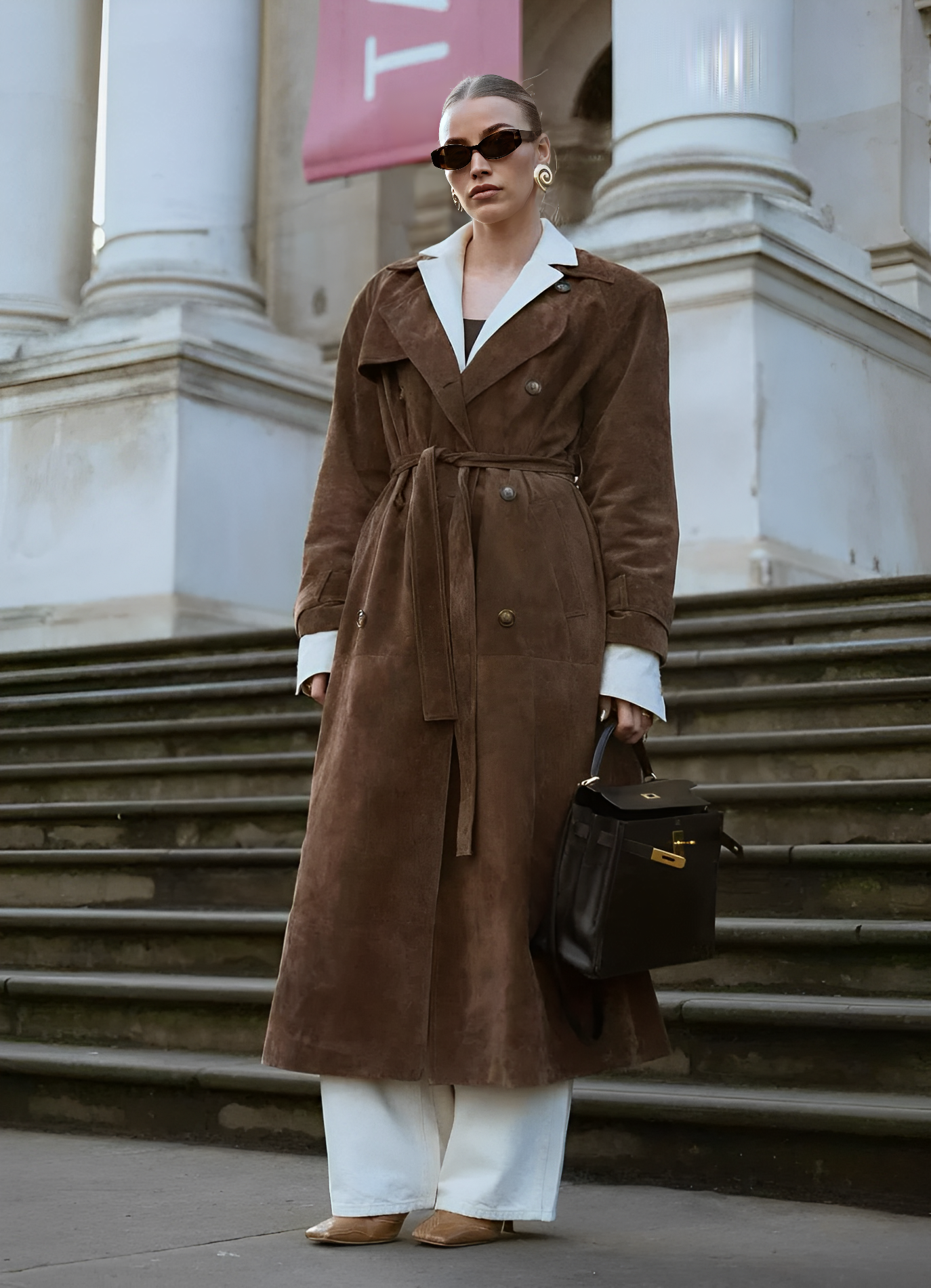 Lange Dames Trenchcoat Zwart-1