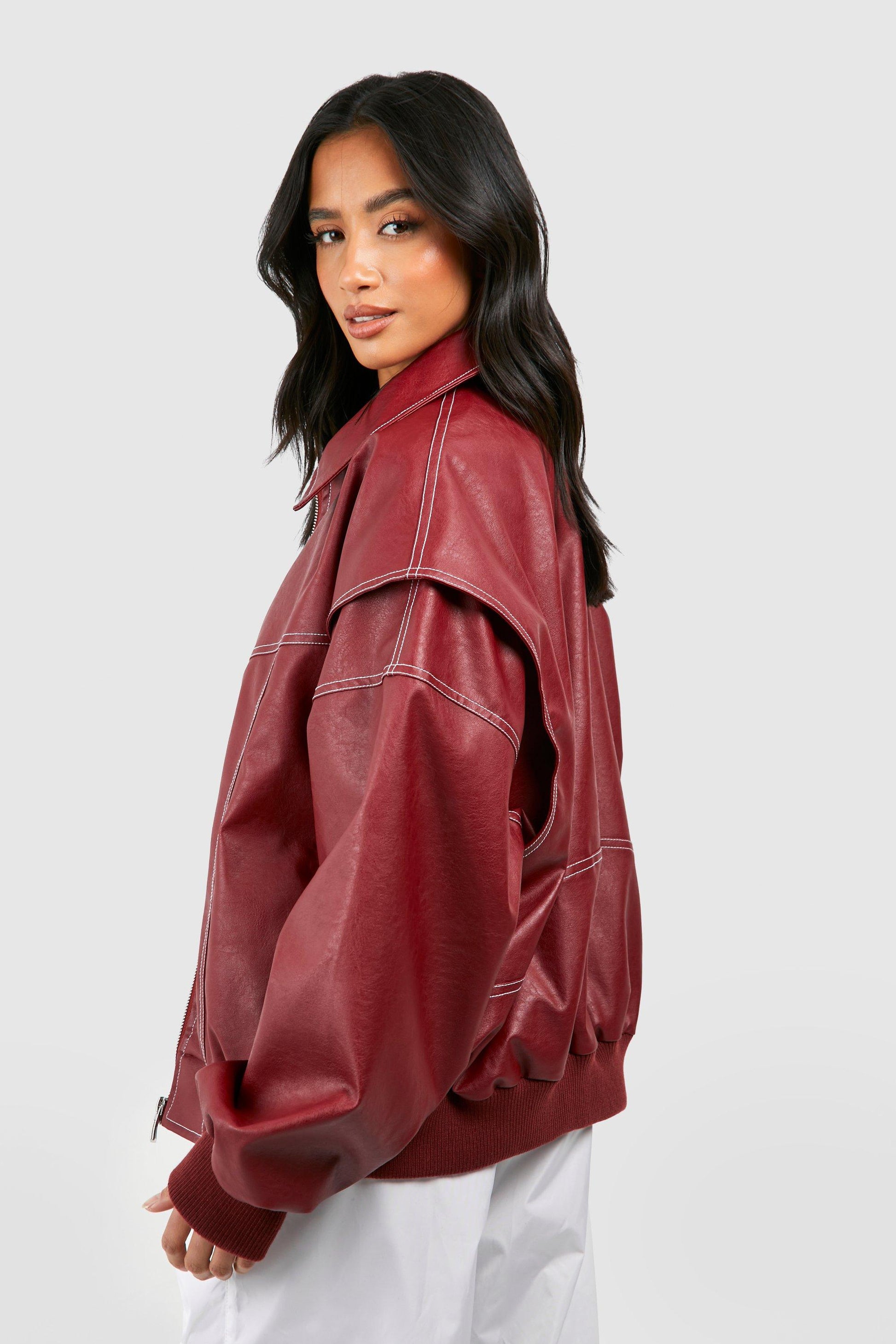 Zwart Oversized Leren Jasje Dames-4